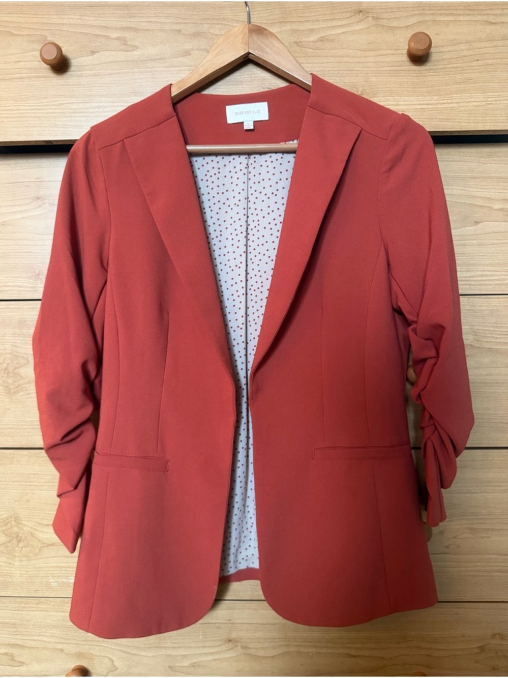 Skies Are Blue Rust Ruched Sleeve Blazer | Chic Statement Layer